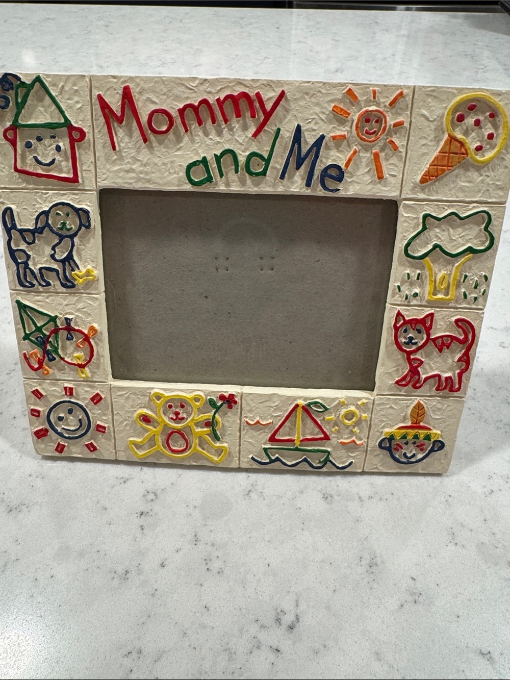 Mommy and Me Kids Picture Frame - Handpainted Design Cat Dog Sun Teddy Bear